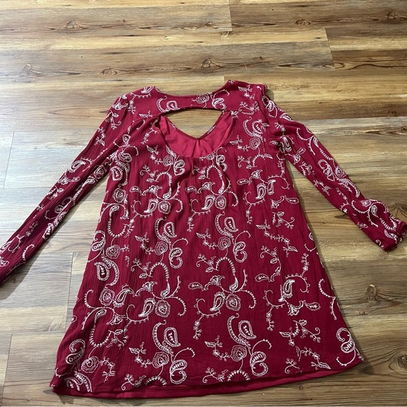 Soprano A-line dress, lined, embroidered, size XL, dark red with white,pre-owned - Picture 3 of 10